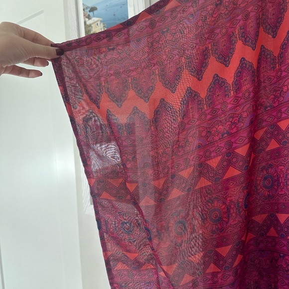 Show Me Your Mumu Boho Pink Aztec Sheer Tunic Top Shawl Festival Size Small - Picture 4 of 5
